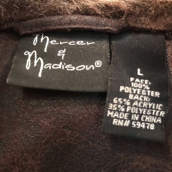 Faux Fur Faux Leather Vest in Dark Brown. Horned Tooth Buttons, Leather Trim - Picture 6 of 8